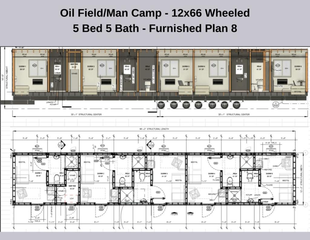 Oilfield Man Camp - 12×66 Wheeled 5 Bed 5 Bath - Furnished plan