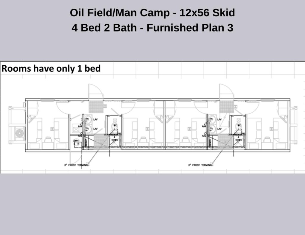 Oilfield Man Camp Housing 12 56 Unit - 4 Bed 2 Bath Shared Living Kitchen - Fully Furnished